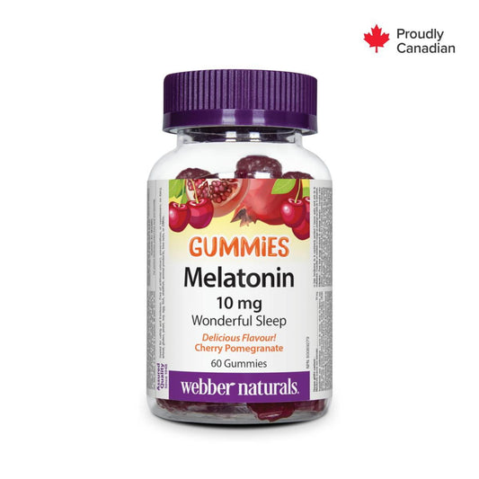 Webber Naturals Melatonin 10mg Gummies – 60 Vegan Gummies Cherry Pomegranate Flavour for Sleep Support – Free Shipping