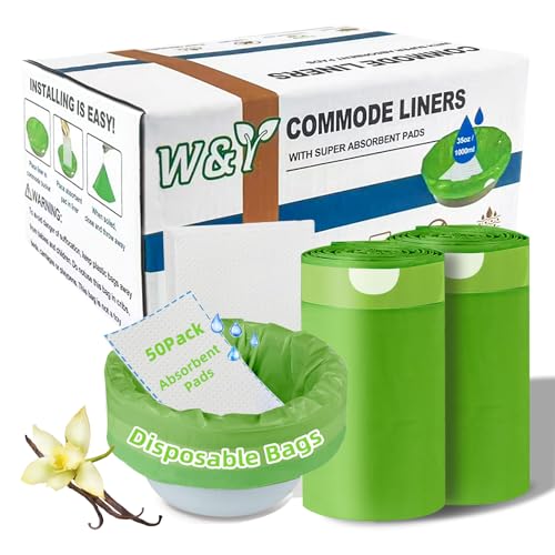 50 Pack Commode Liners with Super Absorbent Pads – Universal Fit for Standard Commodes – Free Shipping