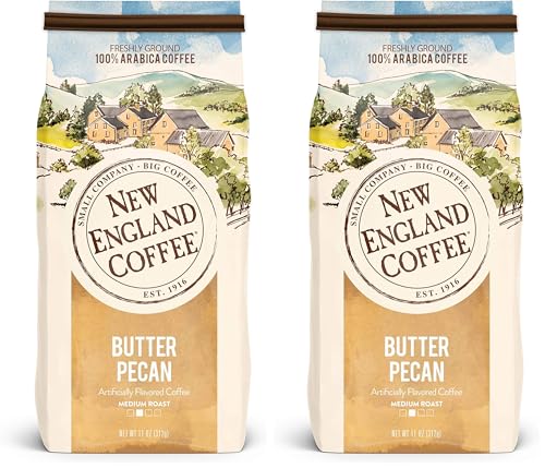 New England Coffee Butter Pecan Ground Coffee, 11 Ounce (Pack of 2)