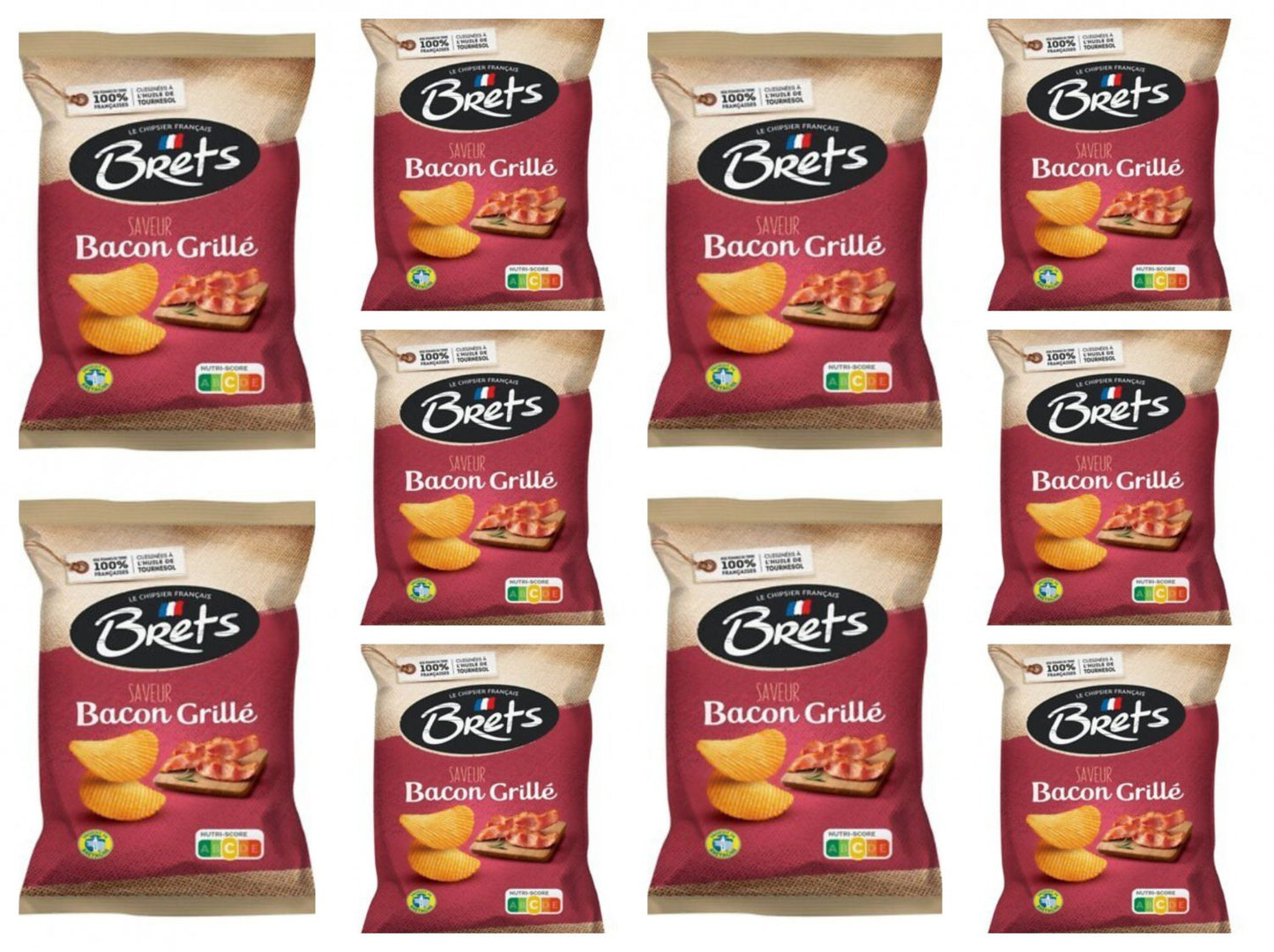 10 Bags of Brets Crispy Bacon ( Bacon Grille ) Flavored Potato Chips 125g Each