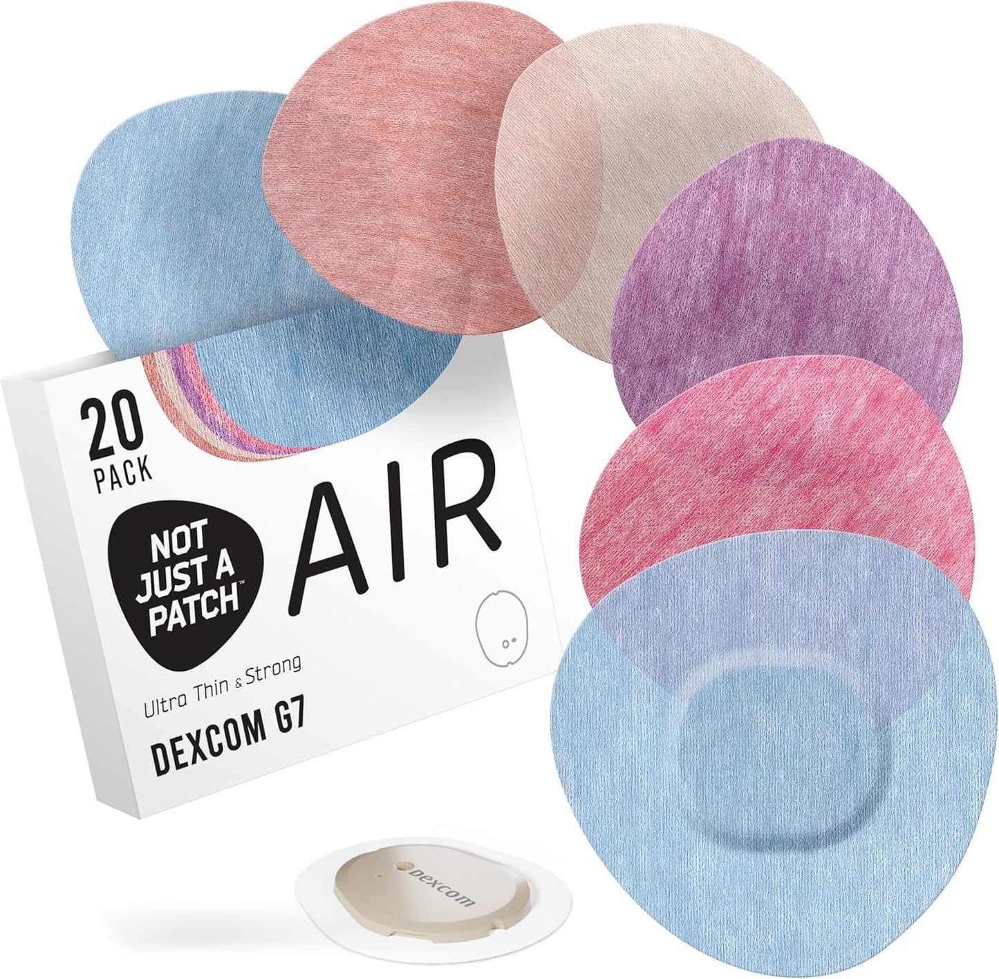 Not Just A Patch Air Dexcom G7 Adhesive Patches (20 Pack) - Strong and Light Stelo CGM & Dexcom G7 Over Patches with Ultra-Hold 14 Day Adhesion,