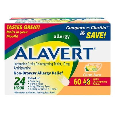 Alavert Allergy Relief 24 Hour Non Drowsy Tablets Citrus Flavor 60 Count