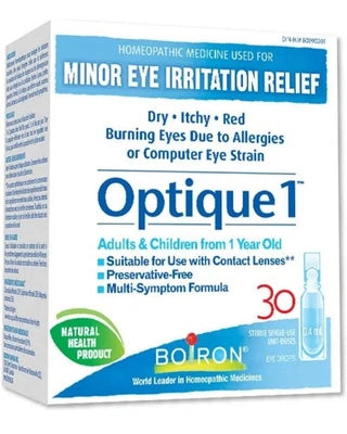 Boiron Optique 1 Eye Drops – 30 Sterile Unit-Doses for Dry, Itchy & Red Eyes – Free Shipping
