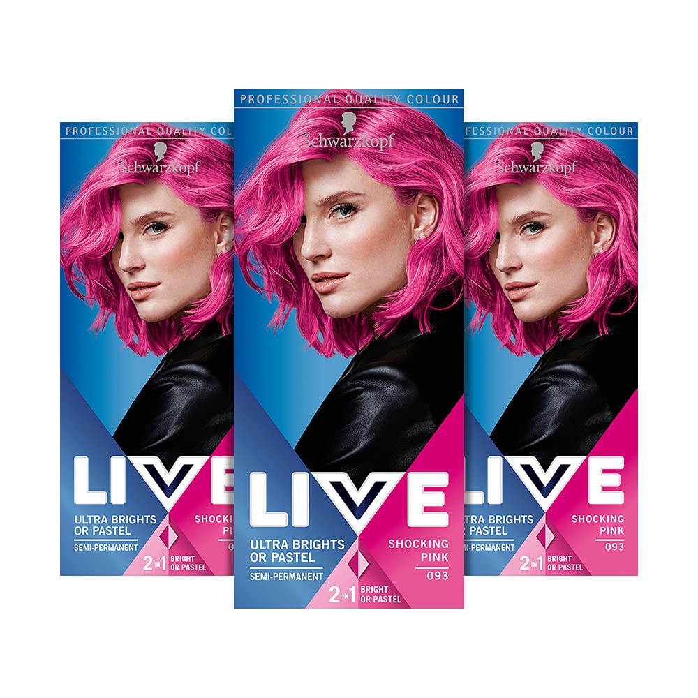 Schwarzkopf Live Ultra Bright or Pastel Colouration, Shocking Pink Number 093 - Pack of 3