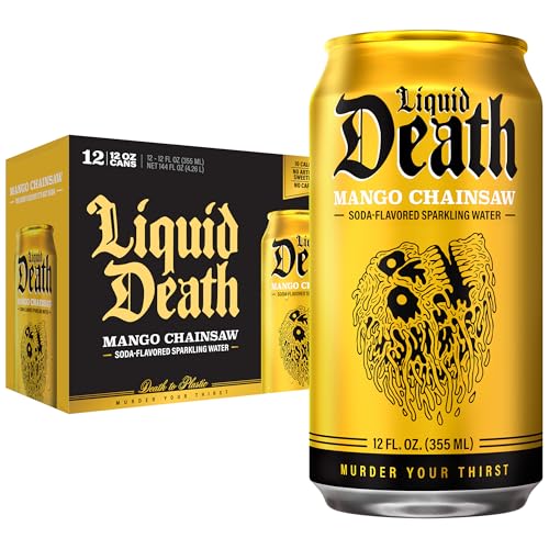 Liquid Death Mango Chainsaw Sparkling Water, 12 Fl Oz, 12 Pack, Less Sugar