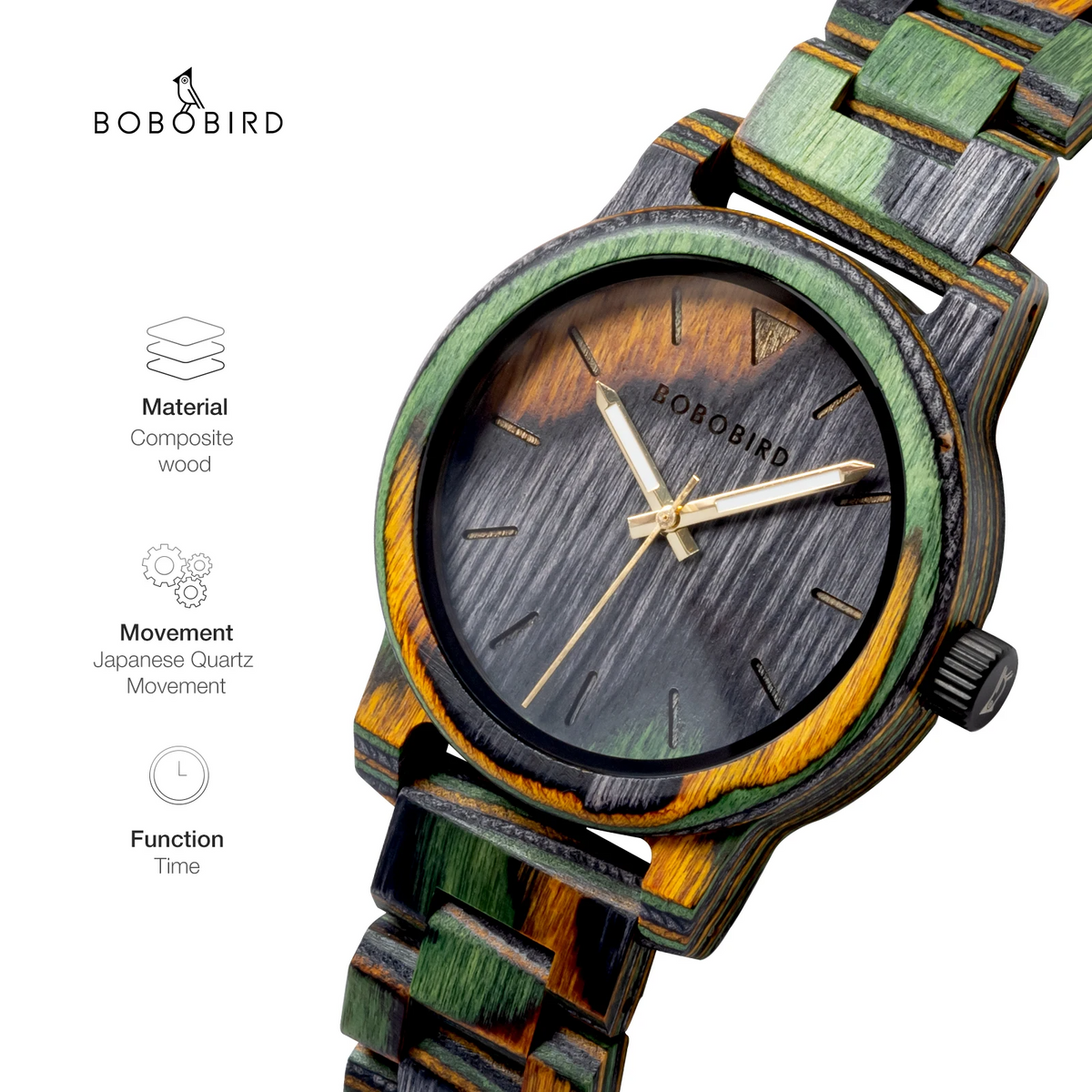 Men’s Colored Wood Quartz Watch – Laser Dial Fashion Casual Wristwatch Personalized Gift