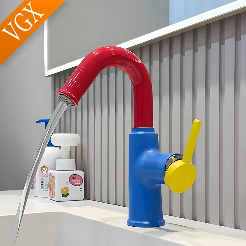 VGX Colorful Bathroom Faucets Brass Basin Mixer Sink Faucet Gourmet Pink Basin Faucet Washbasin Tapware Hot Cold Water Tap