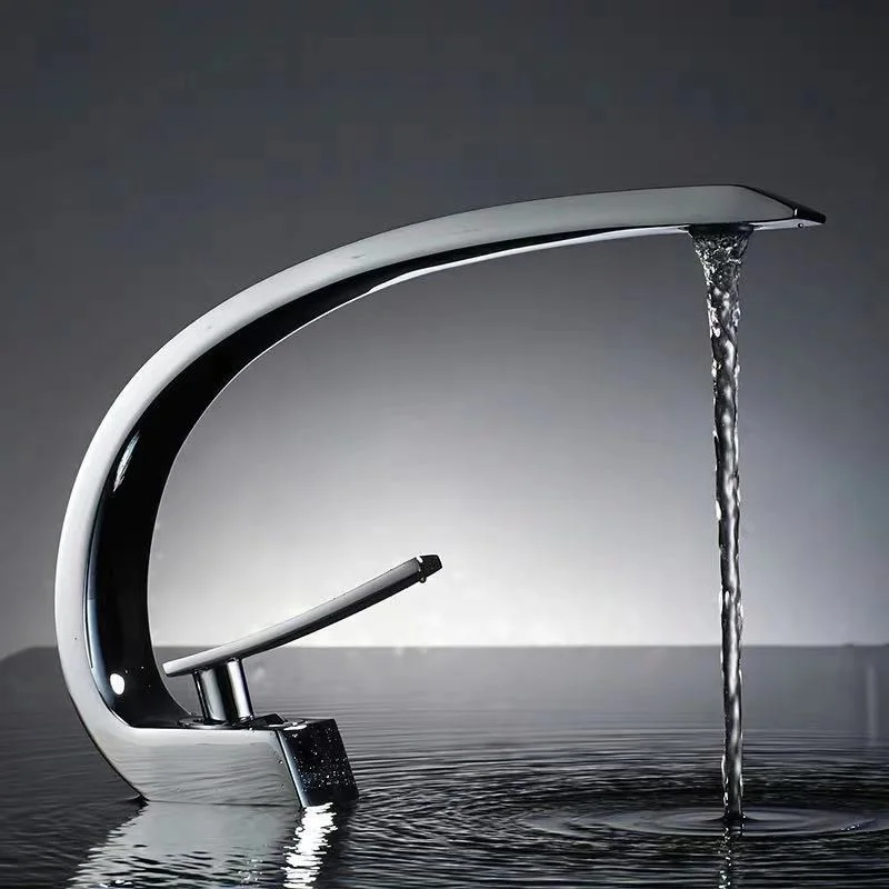 Bathroom Basin Faucet Deck Mount Hot & Cold Water Mixer Tap – Creative Curved Design | Free Shipping