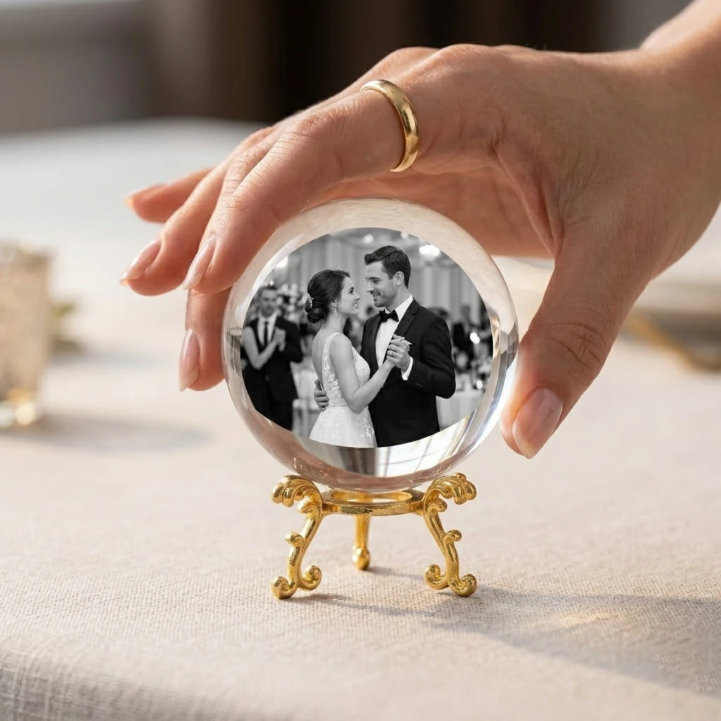 Custom Photo Crystal Ball – Personalized Laser Engraved Glass Sphere with Picture & Text Gift