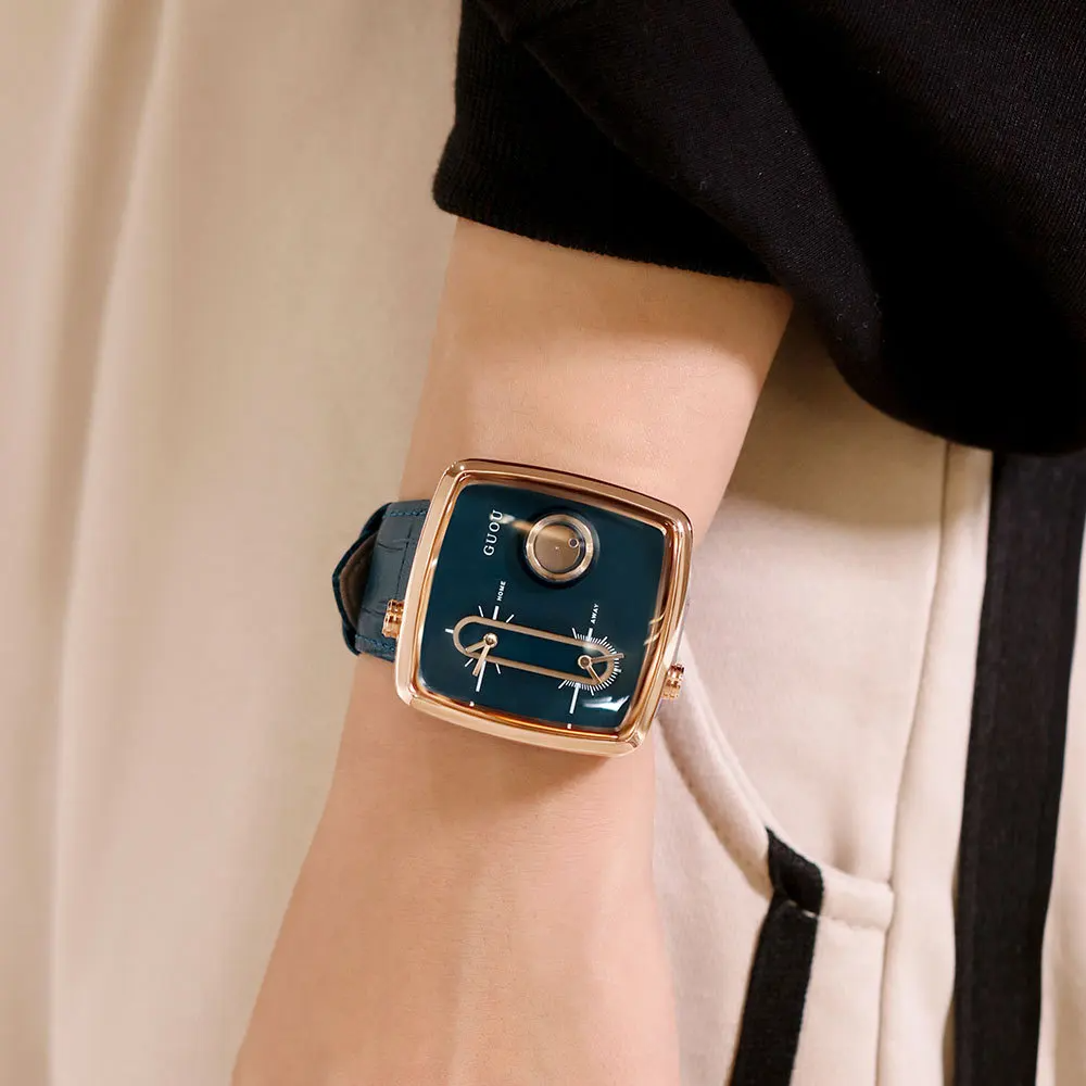 GUOU Unisex Square Quartz Watch | Dual Time Zone | Genuine Leather Strap | Water Resistant | Fashion Wristwatch | FREE SHIPPING ⌚✨