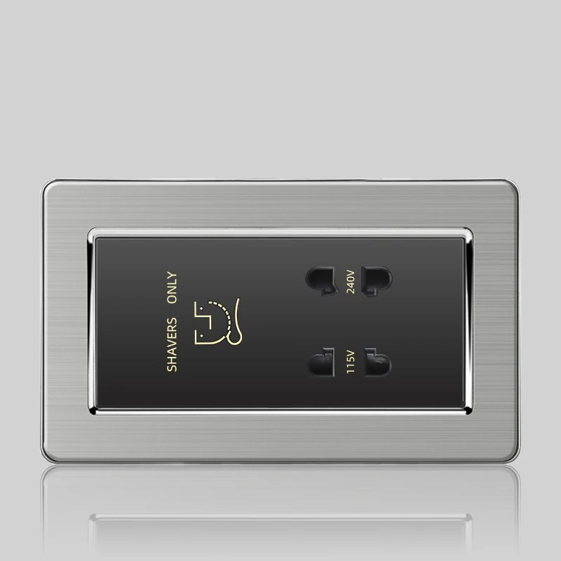 Wall LED Light Universal Switch Stainless steel Panel,EU UK USB Type-c 18W Fast Charging Plug socket 1 2 3 Gang 1 2 Way switch