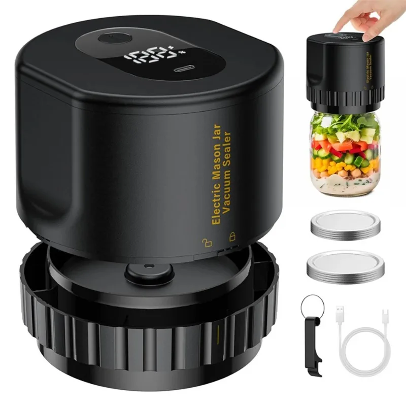 Electric Mason Jar Vacuum Sealer Kit – Portable Rechargeable Vacuum Sealer for Wide & Regular Mouth Jars