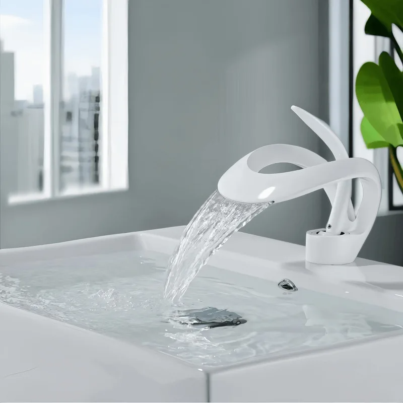 Bathroom Basin Taps Single Handle Waterfall Faucet Solid Brass Basin Mixer Taps Creative Hollowed Out Design Water Tap