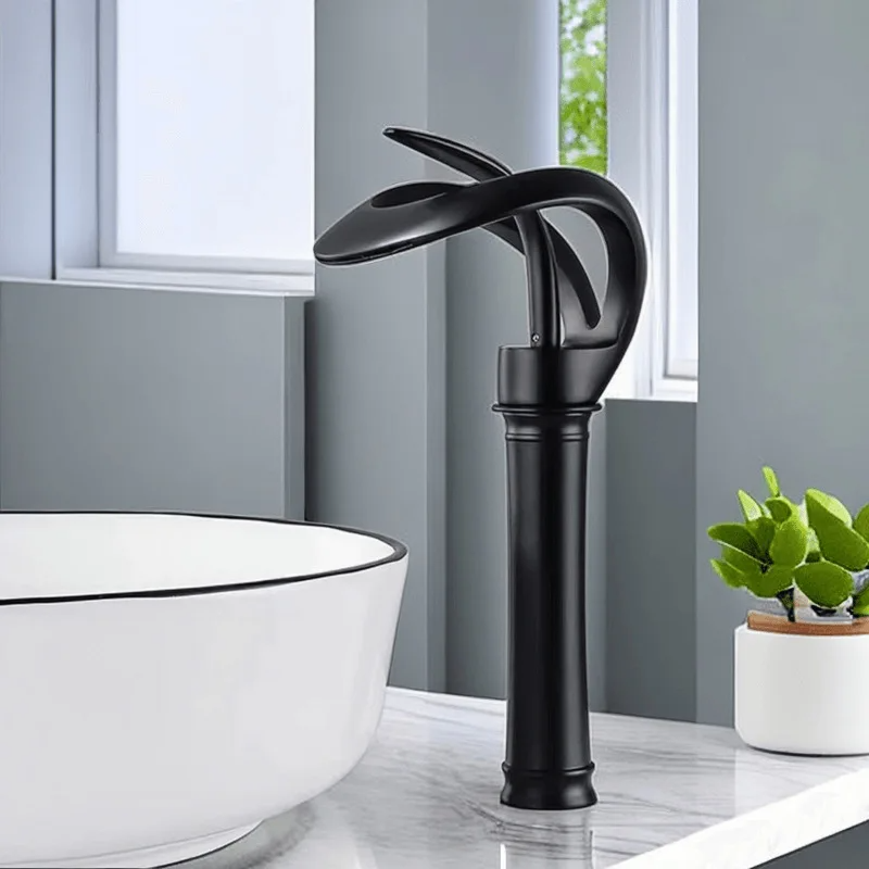 Bathroom Basin Taps Single Handle Waterfall Faucet Solid Brass Basin Mixer Taps Creative Hollowed Out Design Water Tap