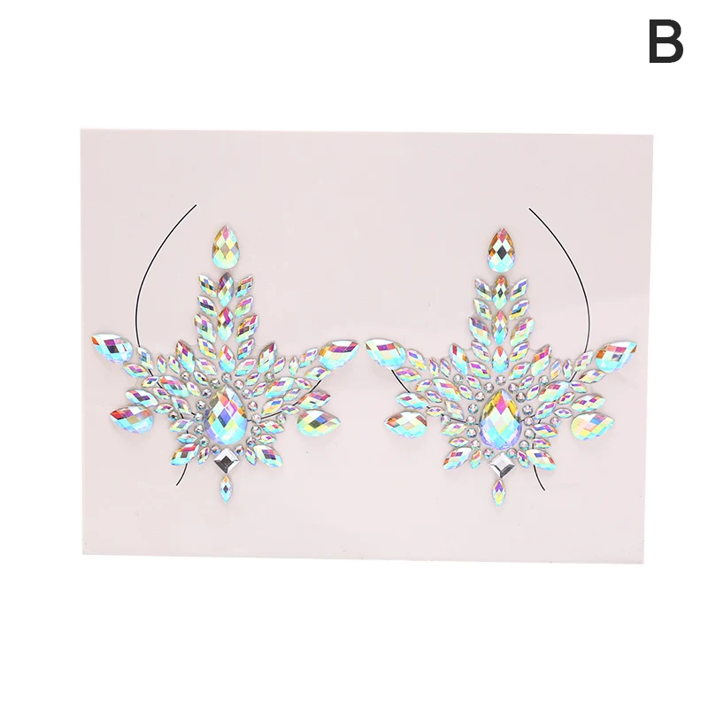 Acrylic Colorful Crystal Chest Paste - Self-Adhesive Breathable Nipple Covers & Body Jewels (23 Styles)