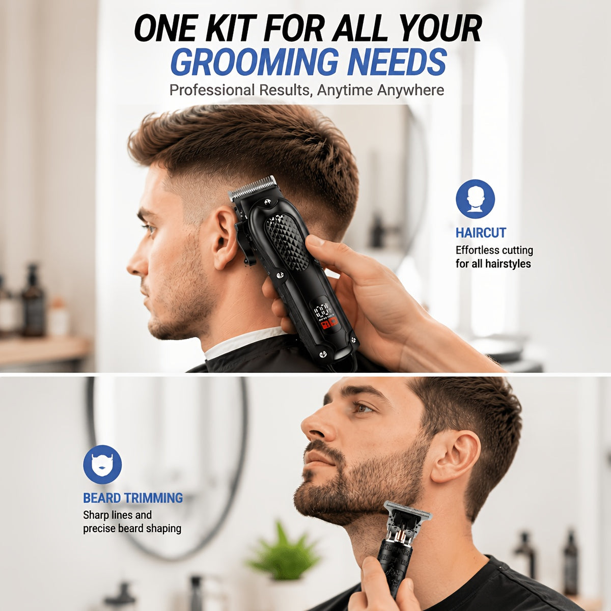 Rechargeable Electric Grooming Kit with LCD Display — Portable Men's Trimmer Set