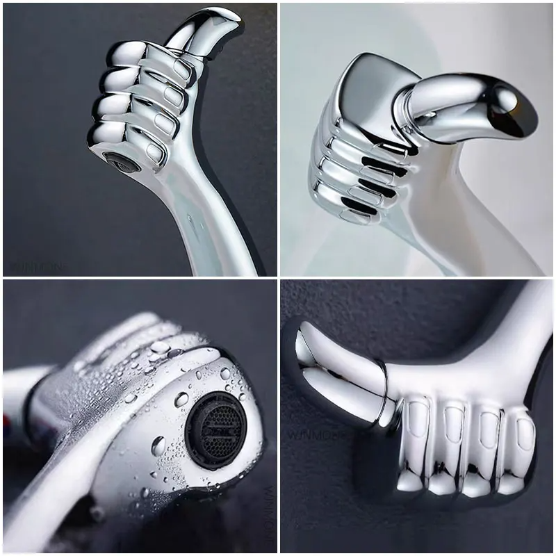 Design Bathroom Sink Faucet Thumbs Bathroom Faucet Brass Mixer Basin Faucet Single Hole Deck Mounted Washbasin Water Taps