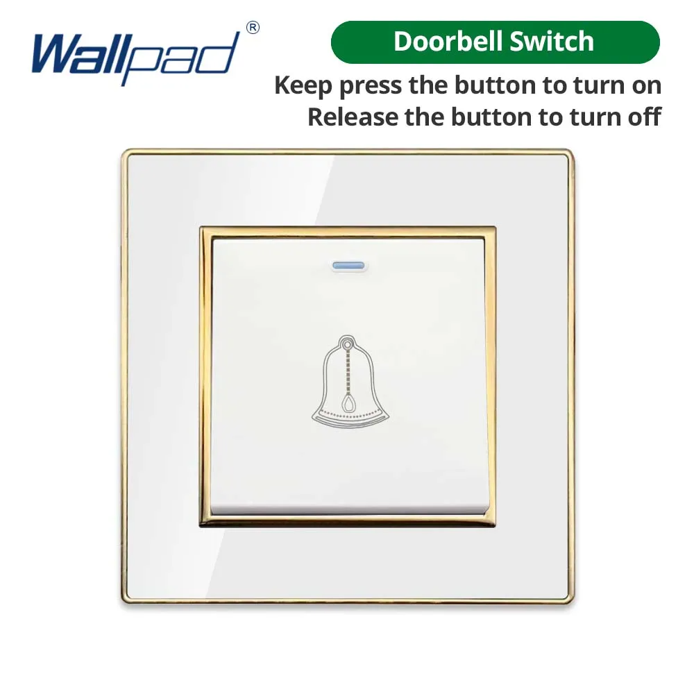 Wallpad White Acrylic Panel With Gold Border 2 Way Wall Light Switch With LED Indicator EU Electric Outlet With USB