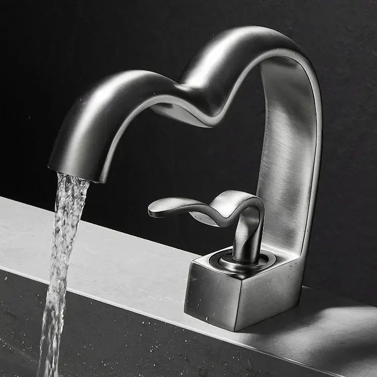 Brass Waterfall Bathroom Faucet Hot & Cold Heart-Shaped Basin Sink Mixer Tap