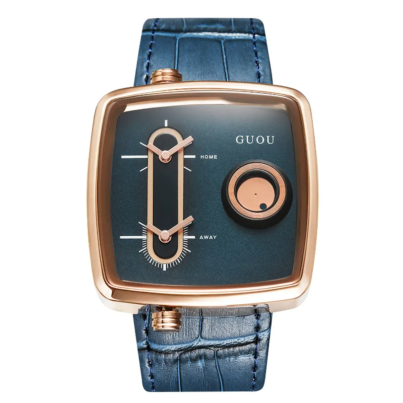 GUOU Unisex Square Quartz Watch | Dual Time Zone | Genuine Leather Strap | Water Resistant | Fashion Wristwatch | FREE SHIPPING ⌚✨