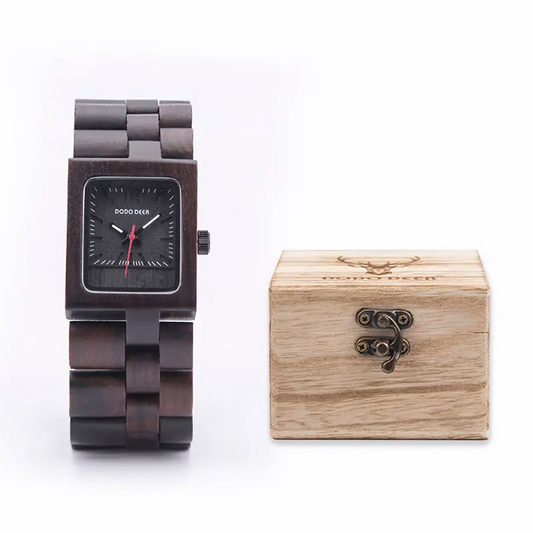 Women’s Luxury Ebony Wood Quartz Watch – Elegant Ladies Fashion Wristwatch Gift Box