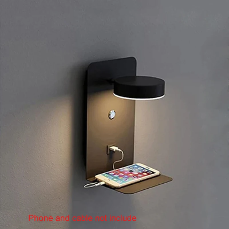 Modern LED Wall Lamp with USB Charging Port, Switch, Indoor Bedroom Living Room Wall Sconce