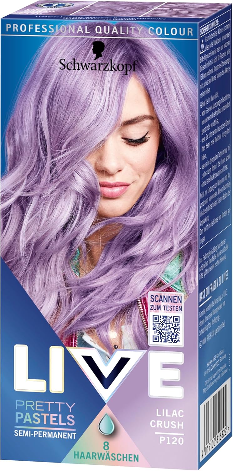 Schwarzkopf LIVE Pretty Pastels Semi-Permanent Hair Colour P120 Lilac Crush (3 x 142.5 ml),From Germany