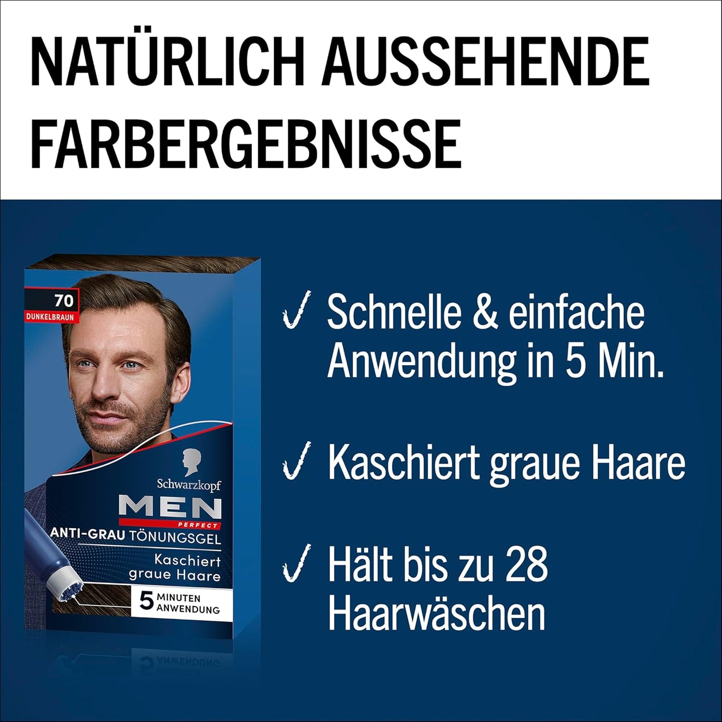 Schwarzkopf Men   Anti-Gray Tinting Gel, 70 Natural Dark Brown, Pack of 3 (3 x 40 ml) From Germany