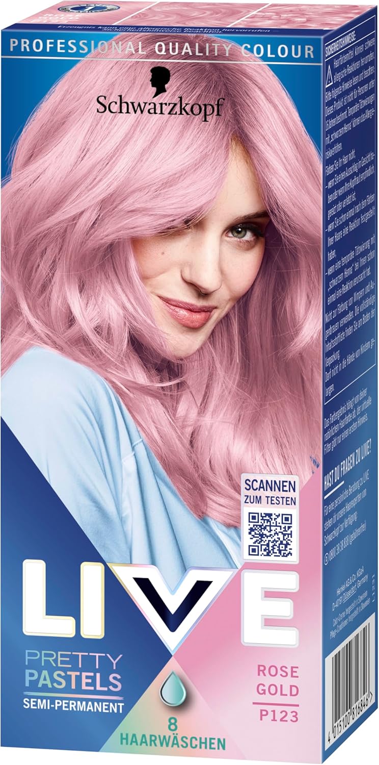 Schwarzkopf LIVE Pretty Pastels Semi-Permanent Hair Colour P123 Rose Gold (3 x 142.5 ml),