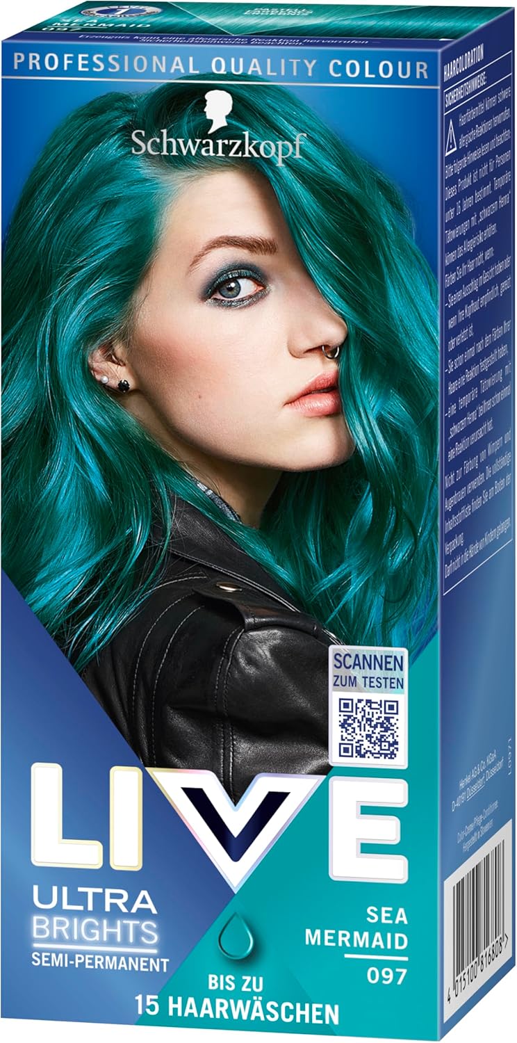 Schwarzkopf LIVE Ultra Brights Semi-Permanent Hair Colour 097 Mermaid (3 x 80ml) From Germany