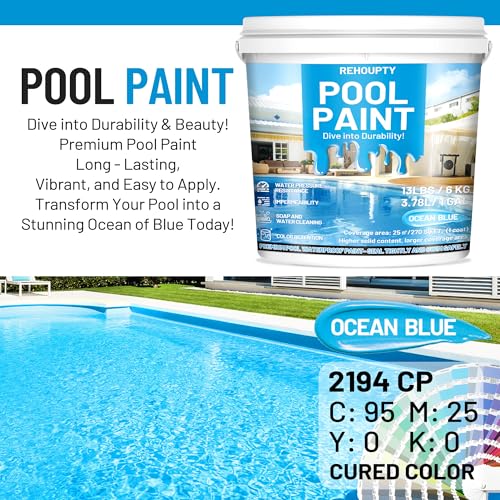 Ocean Blue Pool Paint 211oz – Durable Water-Based Acrylic Resin Paint for Concrete Pools – Free Shipping