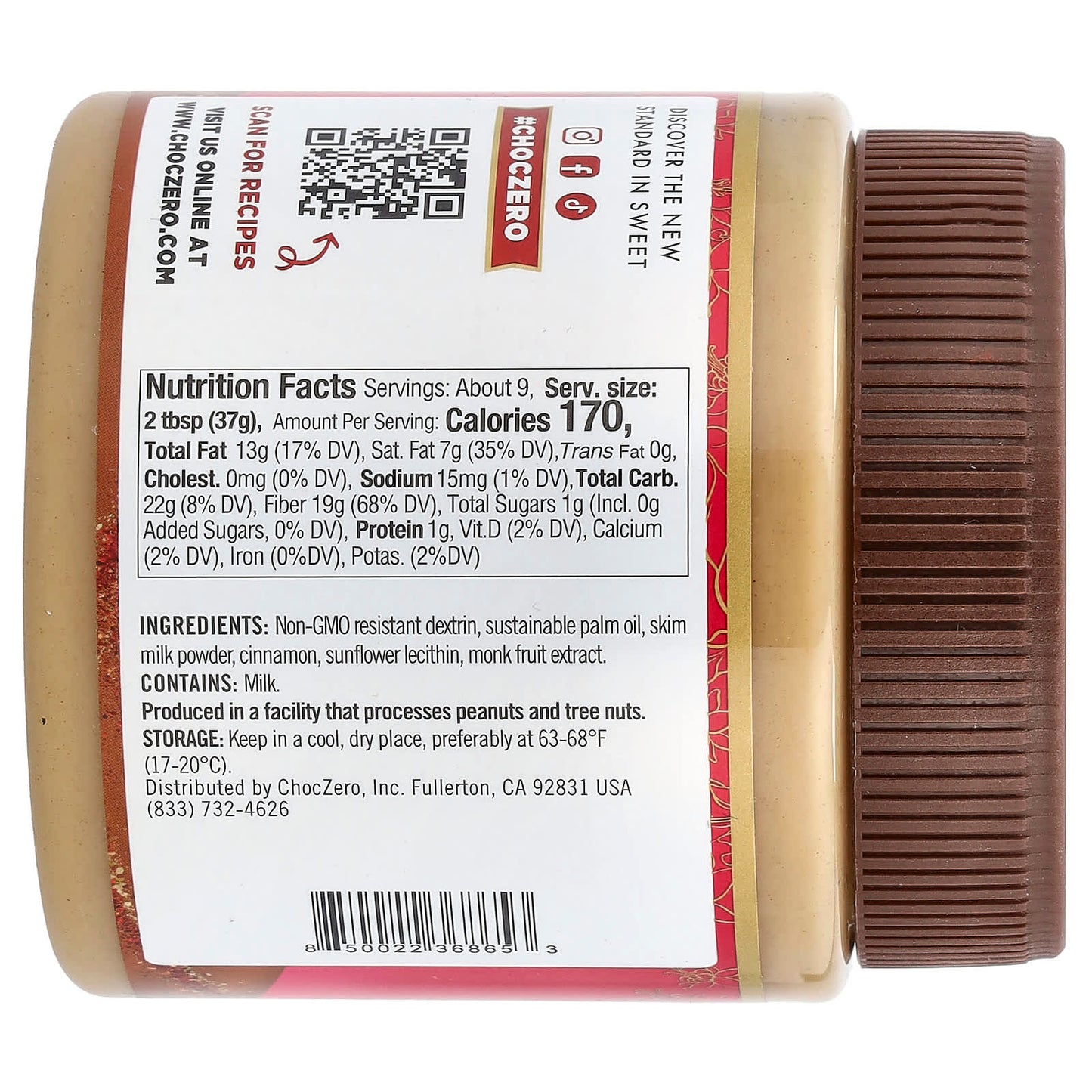 ChocZero Cinnamon Bun Spread 12 oz (340g) – Sweet Cinnamon Dessert Spread – Free Shipping