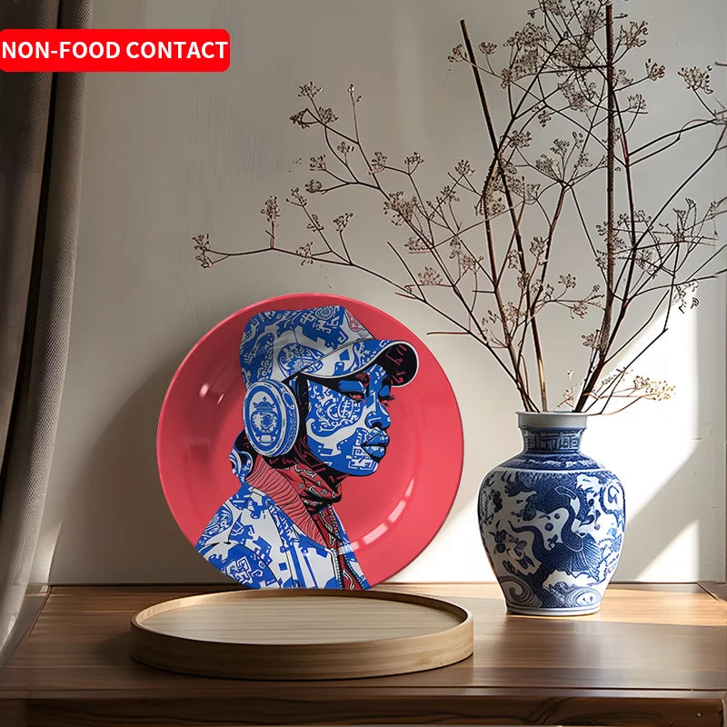 Nordic Style Ceramic Decorative Plate – Headphone Girl Minimalist Art Wall Hanging – Free Shipping