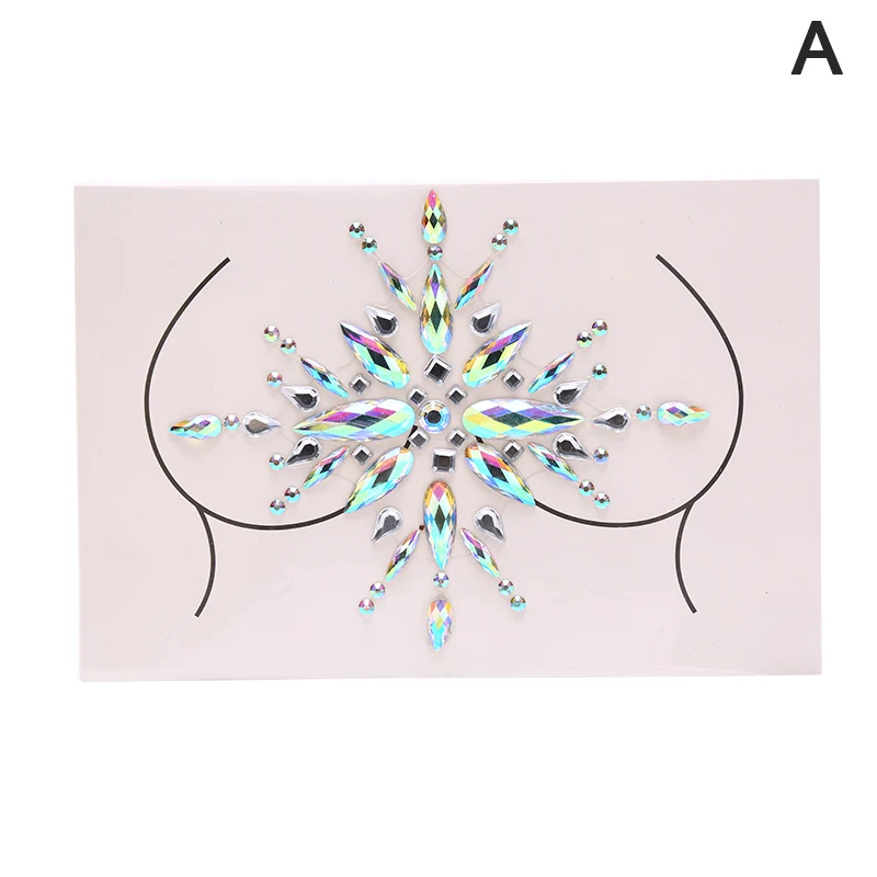 Acrylic Colorful Crystal Chest Paste - Self-Adhesive Breathable Nipple Covers & Body Jewels (23 Styles)