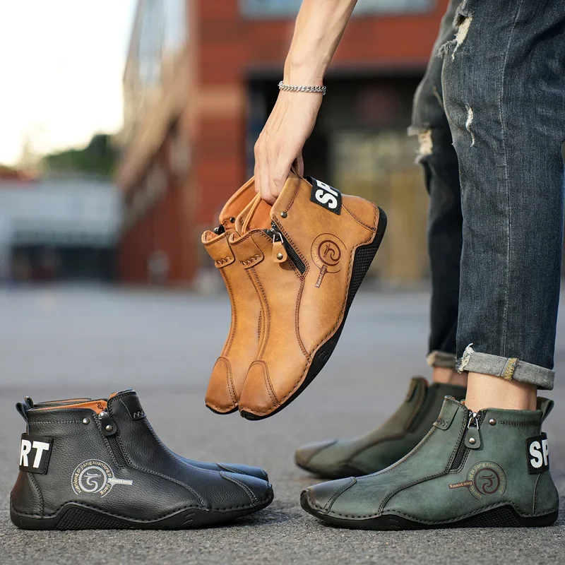 Men's British Retro Short Boots — Flat Bottom Business Casual Outdoor Shoes