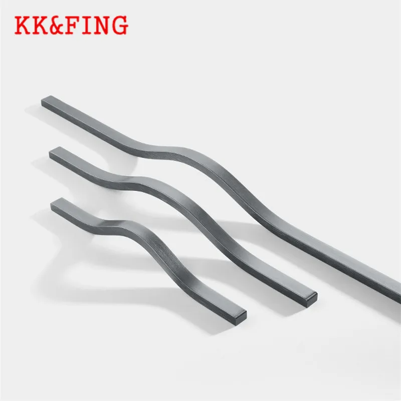 KK&FING Simple Aluminum Alloy Black Furniture Cabinet Door Handles Curved Wardrobe Drawer Cabinet Door Handle Furniture Hardware