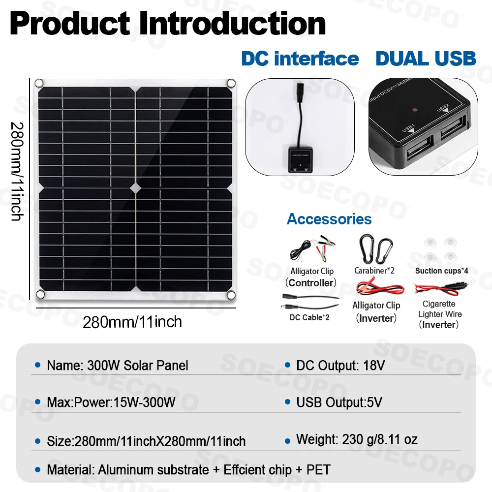 7000W Solar Power Inverter Kit 12V to 110V/220V 300W Panel 100A Controller Free Shipping