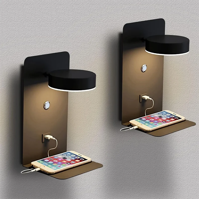 Modern LED Wall Lamp with USB Charging Port, Switch, Indoor Bedroom Living Room Wall Sconce