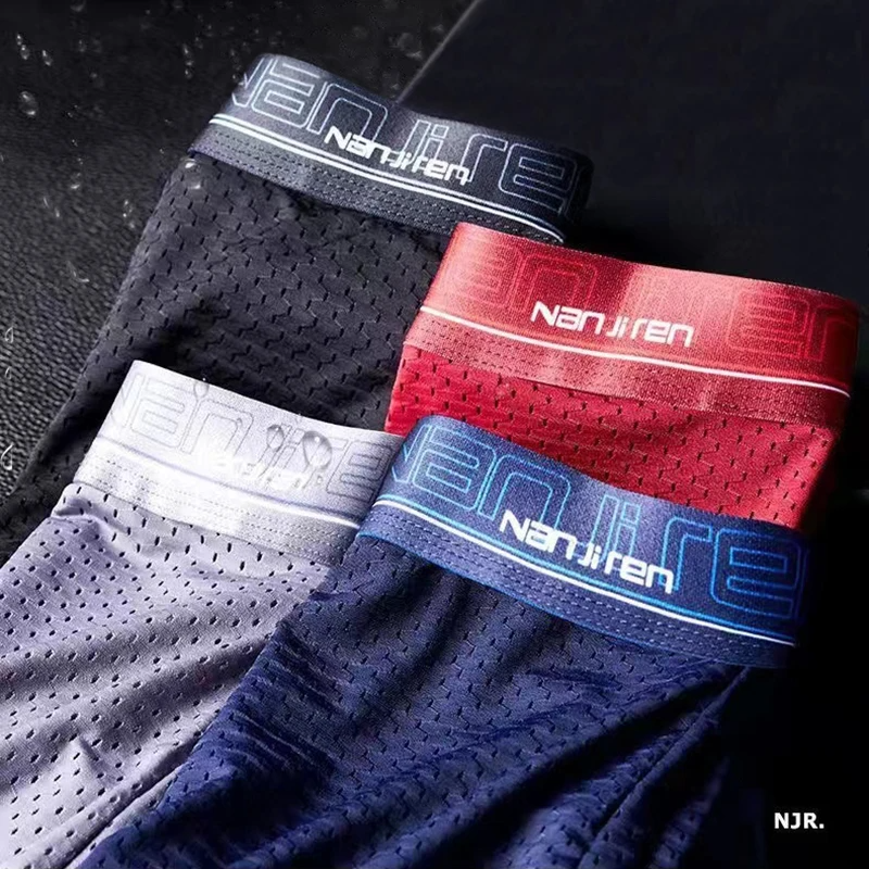 4PCS Men's Ice Silk Boxer Shorts – Breathable Mesh Underwear Plus Size