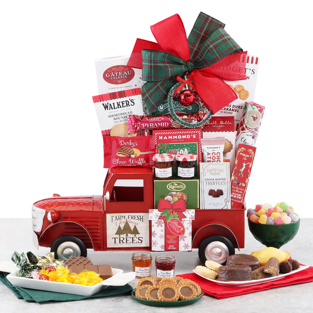 Red Holiday Truck Gift Basket 38.34 oz Gourmet Christmas Treats Gift Set