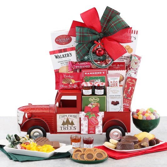 Red Holiday Truck Gift Basket 38.34 oz Gourmet Christmas Treats Gift Set