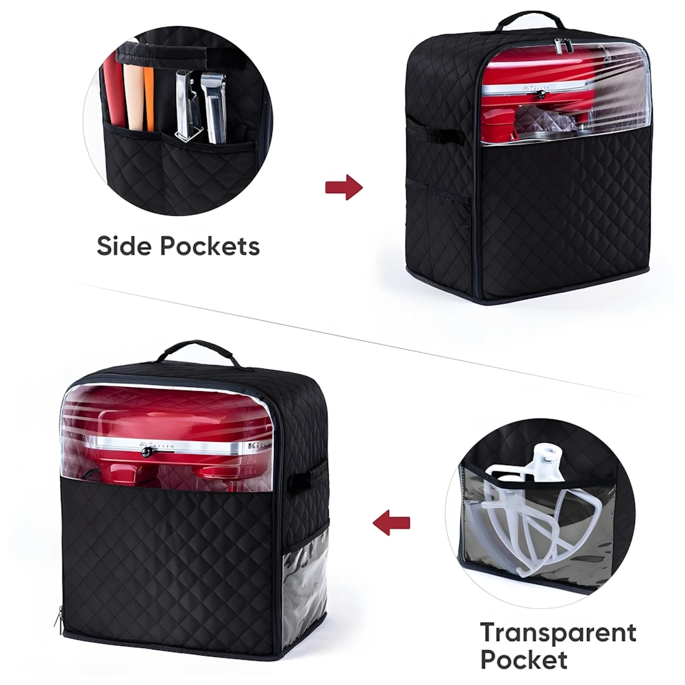 Stand Mixer Cover with Appliance Sliders Base for 6/7/8 Quart KitchenAid Mixers and Pockets for Accessories