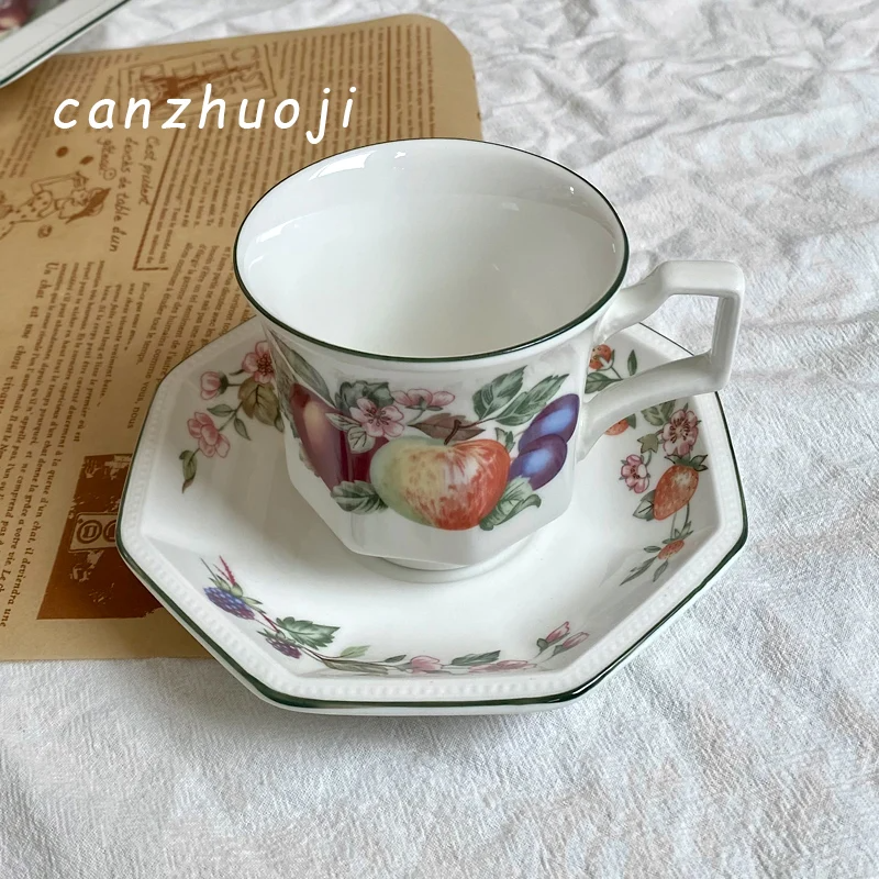 Underglaze Hand-Painted Green Octagonal Plate – Country Fruit Peach & Berry Dinnerware