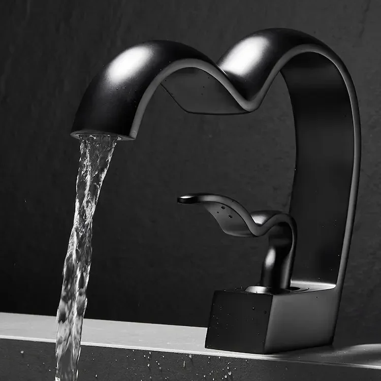Brass Waterfall Bathroom Faucet Hot & Cold Heart-Shaped Basin Sink Mixer Tap