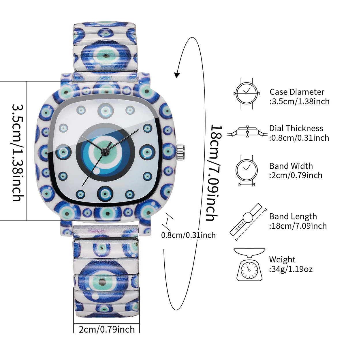 Blue Evil Eye Women's Quartz Watch | Square Dial | Elastic Strap | Fashion Casual Wristwatch | FREE SHIPPING