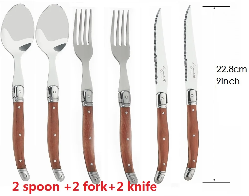 4-24PCS Laguiole Luxury Cutlery Set Rose Wood Handle Stainless Steel Dinnerware | Free Shipping