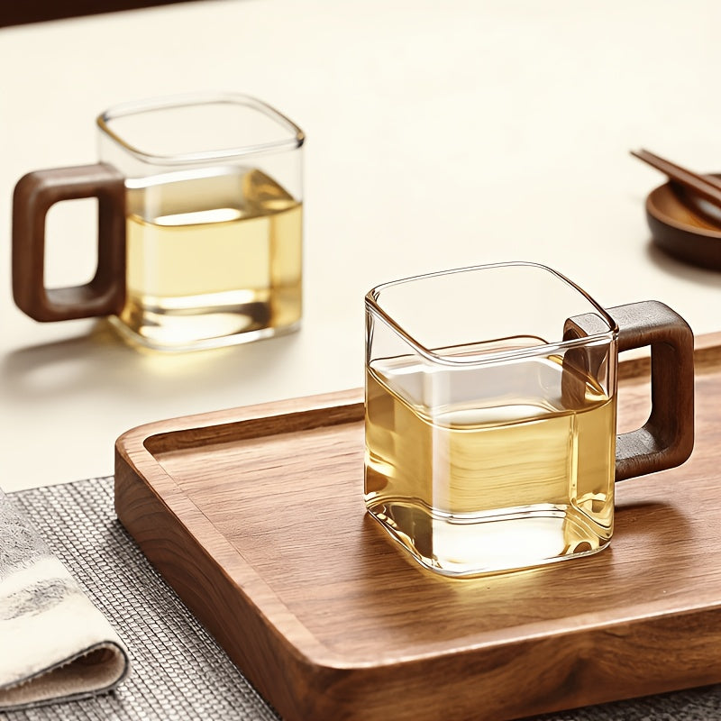 4pcs Set of Ancient Style Glass Tea Cups • Kung Fu Tea Set • Square Handles • Japanese Portable Household Tea Cups • Suitable as Gifts for Christmas, Halloween, and Thanksgiving