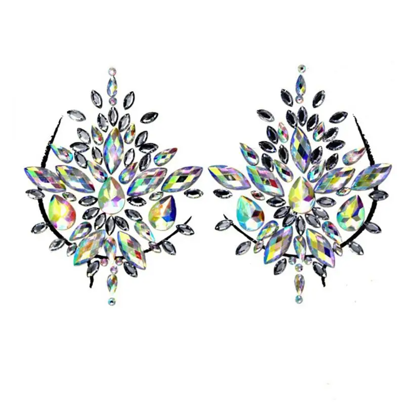 Acrylic Colorful Crystal Chest Paste - Self-Adhesive Breathable Nipple Covers & Body Jewels (23 Styles)