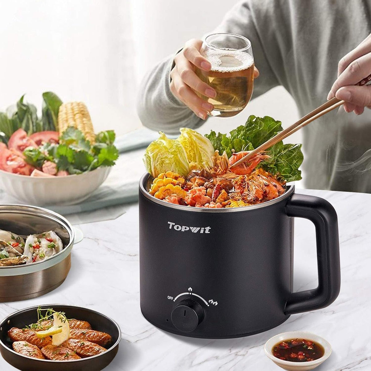 Topwit Electric Hot Pot, Mini Ramen Cooker, 1.6L Noodles Pot, Multifunctional cookerOther Products from dropshipper9 (View All)