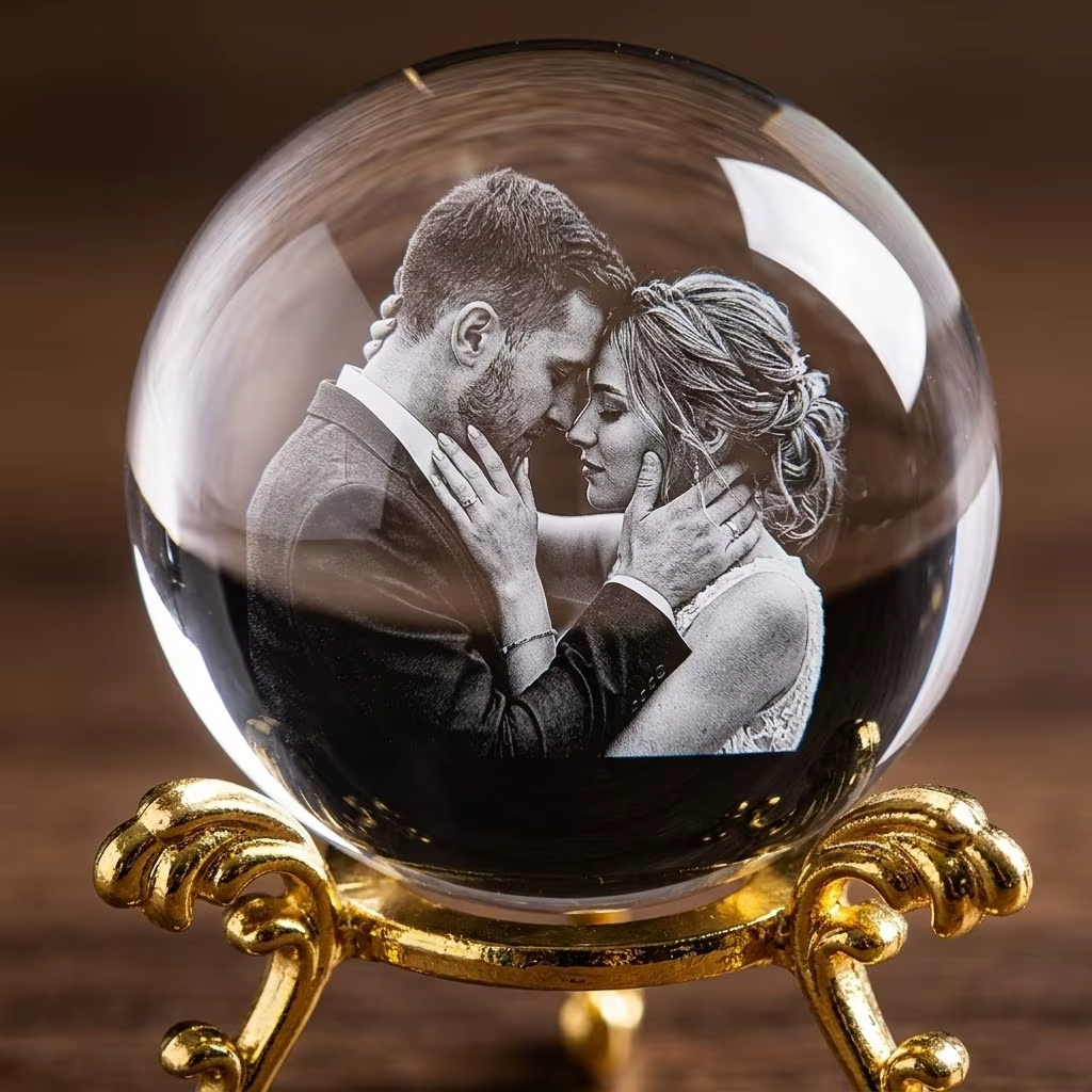Custom Photo Crystal Ball – Personalized Laser Engraved Glass Sphere with Picture & Text Gift
